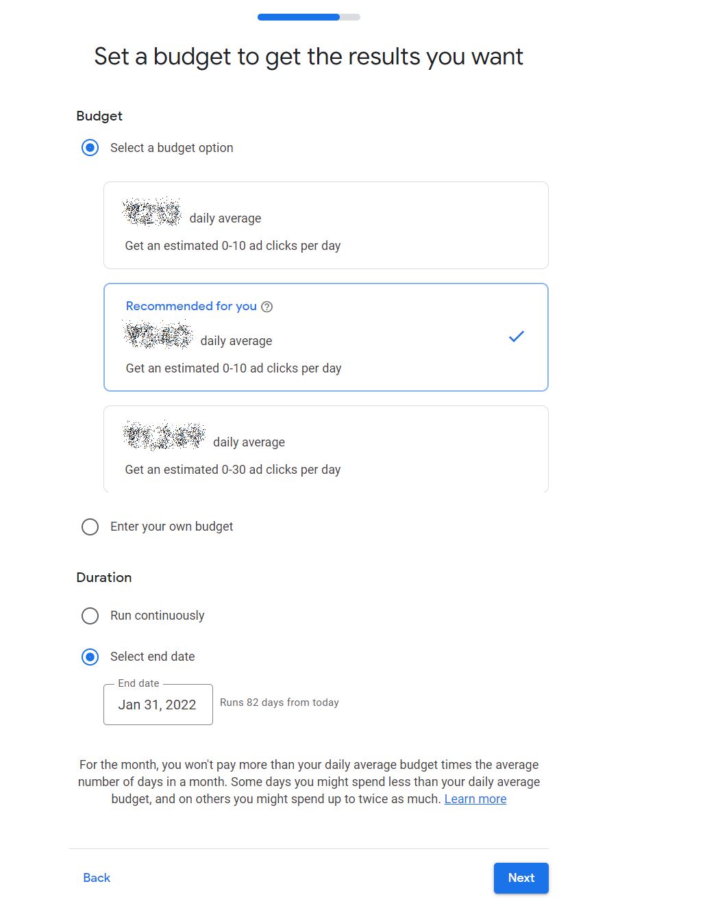 Setting Daily Budget and Duration